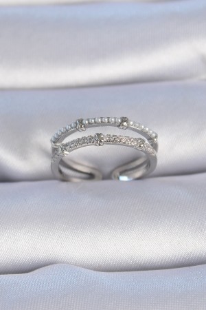 Pirinç Gümüş Renk Zirkon Taşlı İnci Detay Kadın Yüzük - TJ-BYK3337 Pirinç Gümüş Renk Zirkon Taşlı İnci Detay Kadın Yüzük - TJ-BYK3337