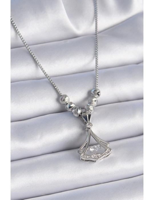 316L Çelik Zincir Gümüş Renk Gingko Yaprağı Model Zirkon Taş Detay Kadın Kolye - TJ-BKO9351