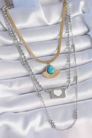 316L Çelik Mix Renk 3'lü Zincir Damla Madalyon Figür Uzun Kadın Kolye - TJ-BKO9402 316L Çelik Mix Renk 3'lü Zincir Damla Madalyon Figür Uzun Kadın Kolye - TJ-BKO9402