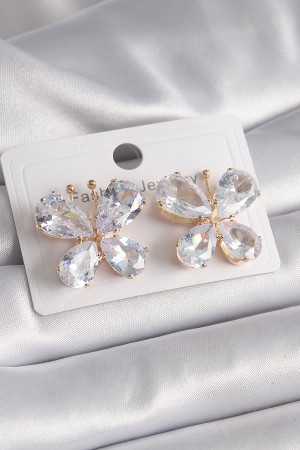 Pirinç Gold Renk Zirkon Taşlı Model Kadın Küpe - TJ-BKP9614