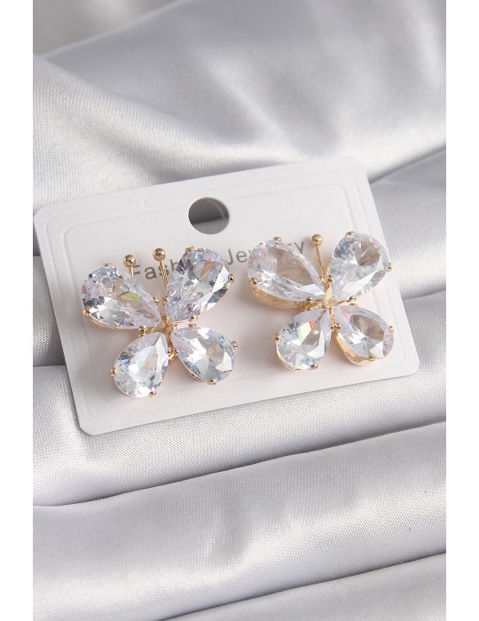 Pirinç Gold Renk Zirkon Taşlı Model Kadın Küpe - TJ-BKP9614