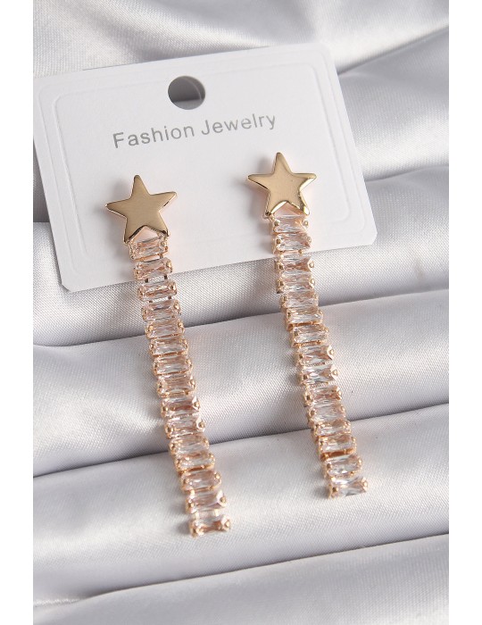 Pirinç Gold Renk Yıldız Model Su Yolu Zirkon Taşlı Kadın Küpe - TJ-BKP9626