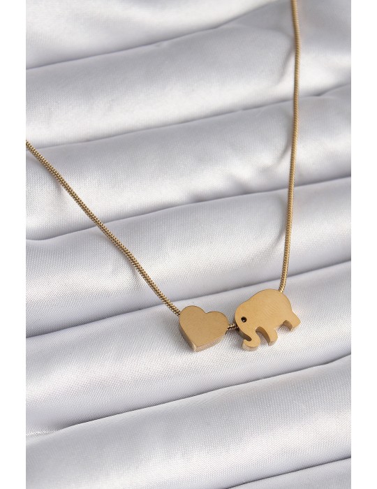 316L Çelik Gold Renk Fil Kalp Figürlü Kadın Kolye - TJ-BKO9421