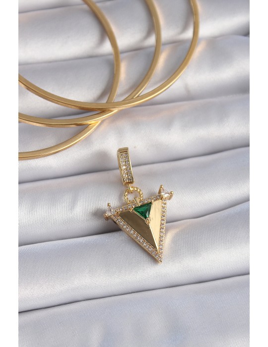 Pirinç Gold Renk Zirkon Taşlı 3D Üçgen Model Ajda Charm - TJ-BC1002