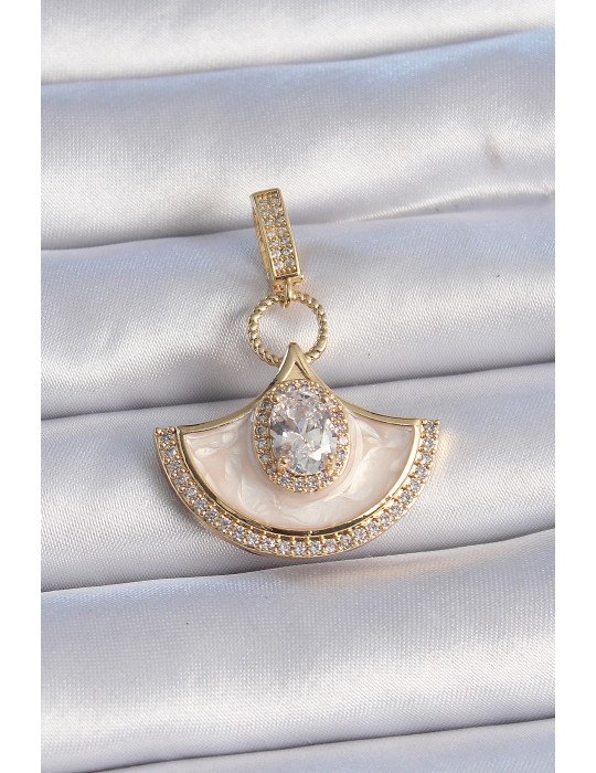 Pirinç Gold Renk Zirkon Taş Detaylı Beyaz Mineli Ajda Charm - TJ-BC1009