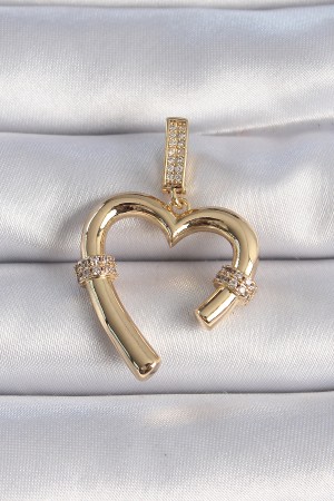 Pirinç Gold Renk Zirkon Taş Detaylı Kalp Figür Ajda Charm - TJ-BC1015