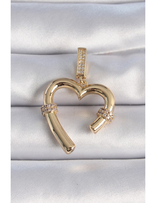 Pirinç Gold Renk Zirkon Taş Detaylı Kalp Figür Ajda Charm - TJ-BC1015