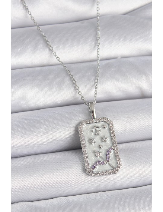 316L Çelik Gümüş Renk Zincir Yay Burcu Zirkon Taşlı Kadın Kolye - TJ-BKO9450