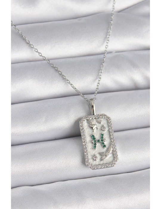 316L Çelik Gümüş Renk Zincir Balık Burcu Zirkon Taşlı Kadın Kolye - TJ-BKO9455