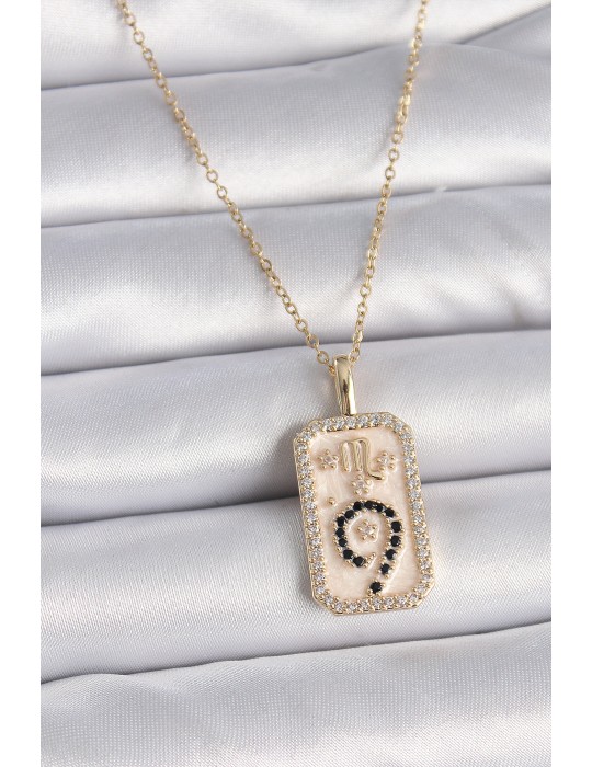 316L Çelik Gold Renk Zincir Akrep Burcu Zirkon Taşlı Kadın Kolye - TJ-BKO9465