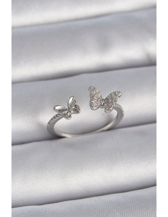 Pirinç Gümüş Renk Ayarlanabilir Zirkon Taşlı Model Kadın Yüzük - TJ-BYK3375