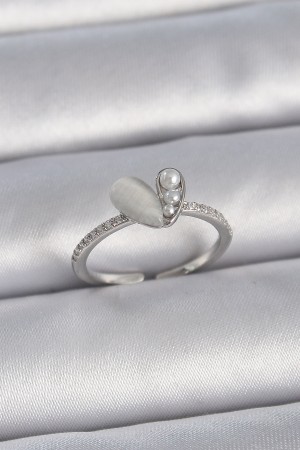 Pirinç Gümüş Renk Ayarlanabilir Zirkon Taşlı İncili Beyaz Mineli Kalp Model Kadın Yüzük - TJ-BYK3377 Pirinç Gümüş Renk Ayarlanabilir Zirkon Taşlı İncili Beyaz Mineli Kalp Model Kadın Yüzük - TJ-BYK3377