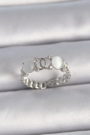 Pirinç Gümüş Renk Ayarlanabilir Zirkon Taşlı Beyaz Mineli Birleşik Halka Model Kadın Yüzük - TJ-BYK3403 Pirinç Gümüş Renk Ayarlanabilir Zirkon Taşlı Beyaz Mineli Birleşik Halka Model Kadın Yüzük - TJ-BYK3403