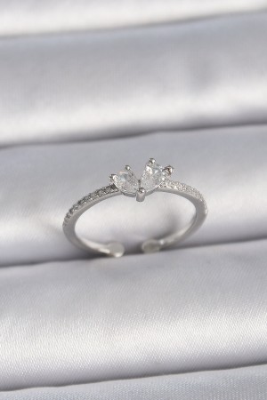 Pirinç Gümüş Renk Ayaralanabilir Zirkon Taşlı Kalp Model Kadın Yüzük - TJ-BYK3407 Pirinç Gümüş Renk Ayaralanabilir Zirkon Taşlı Kalp Model Kadın Yüzük - TJ-BYK3407