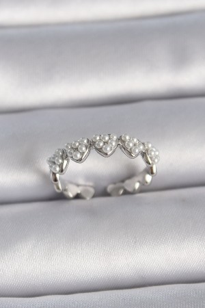 Pirinç Gümüş Renk Ayarlanabilir İncili Kalp Model Kadın Yüzük - TJ-BYK3411 Pirinç Gümüş Renk Ayarlanabilir İncili Kalp Model Kadın Yüzük - TJ-BYK3411