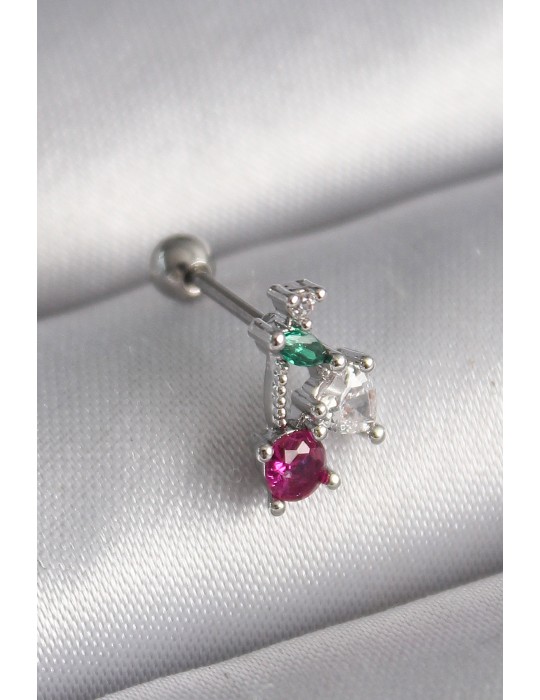 316L Çelik Gümüş Renk Zirkon Taşlı Tragus Piercing - TJ-PR1227