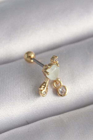 316L Çelik Gold Renk Beyaz Mineli Kalp Sallantı Zirkon Taşlı Tragus Piercing - TJ-PR1228 316L Çelik Gold Renk Beyaz Mineli Kalp Sallantı Zirkon Taşlı Tragus Piercing - TJ-PR1228