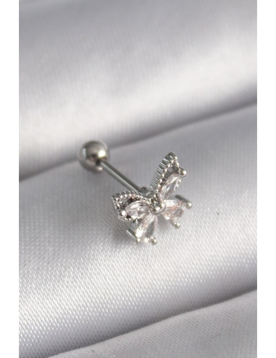 316L Çelik Gümüş Renk Zirkon Taşlı Tragus Piercing - TJ-PR1233