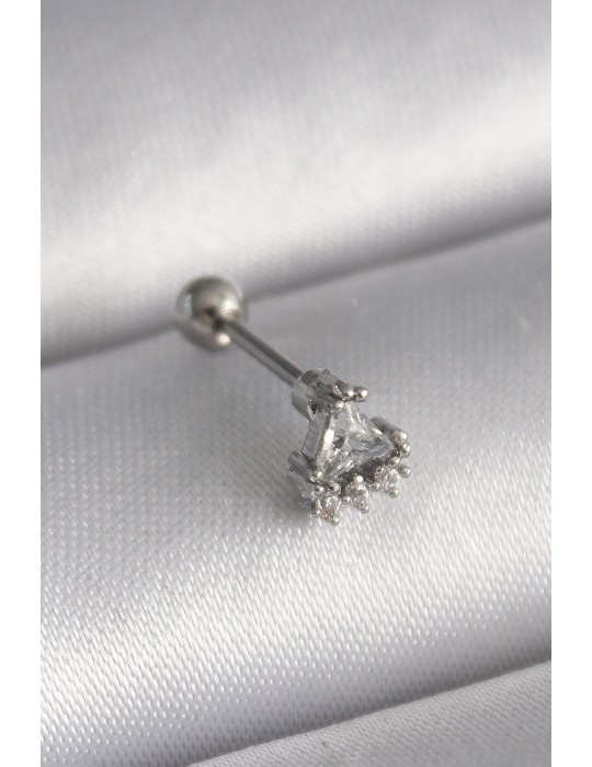 316L Çelik Gümüş Renk Üçgen Zirkon Taşlı Tragus Piercing - TJ-PR1239