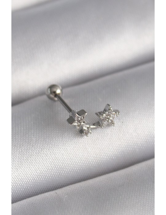 316L Çelik Gümüş Renk Zirkon Taşlı Yıldız Tragus Piercing - TJ-PR1245