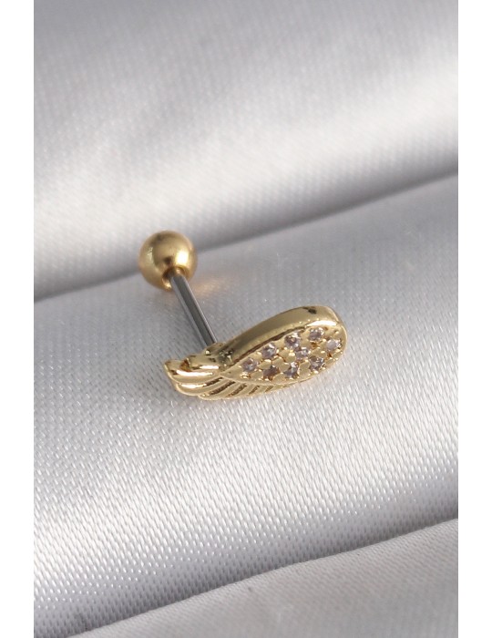 316L Çelik Gold Renk Zirkon Taşlı Kanat Tragus Piercing - TJ-PR1268
