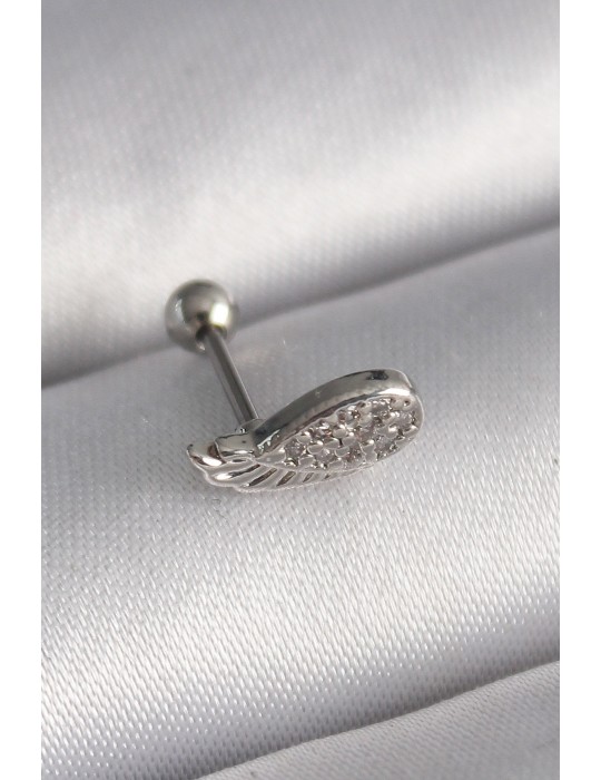 316L Çelik Gümüş Renk Zirkon Taşlı Kanat Tragus Piercing - TJ-PR1269