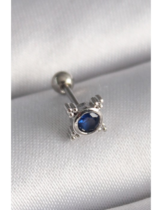 316L Çelik Gümüş Renk Mavi Zirkon Taşlı Tragus Piercing - TJ-PR1271