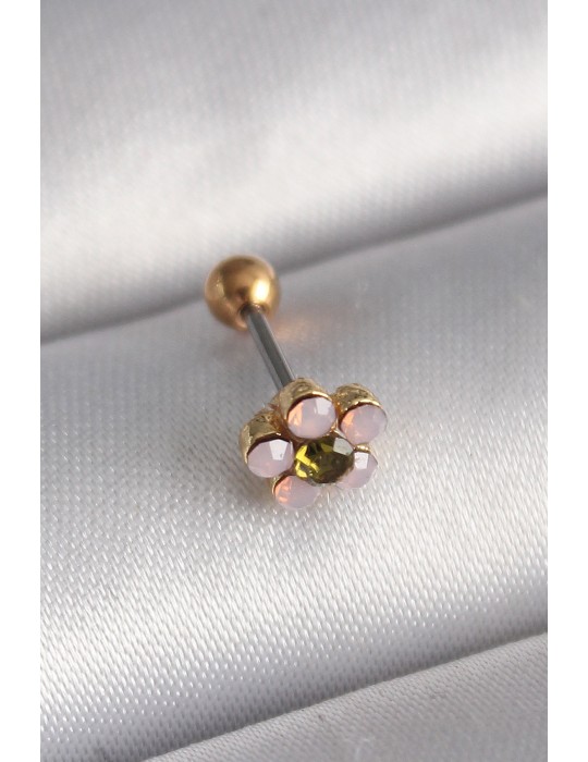 316L Çelik Gold Renk Zirkon Taşlı Çiçek Tragus Piercing - TJ-PR1276