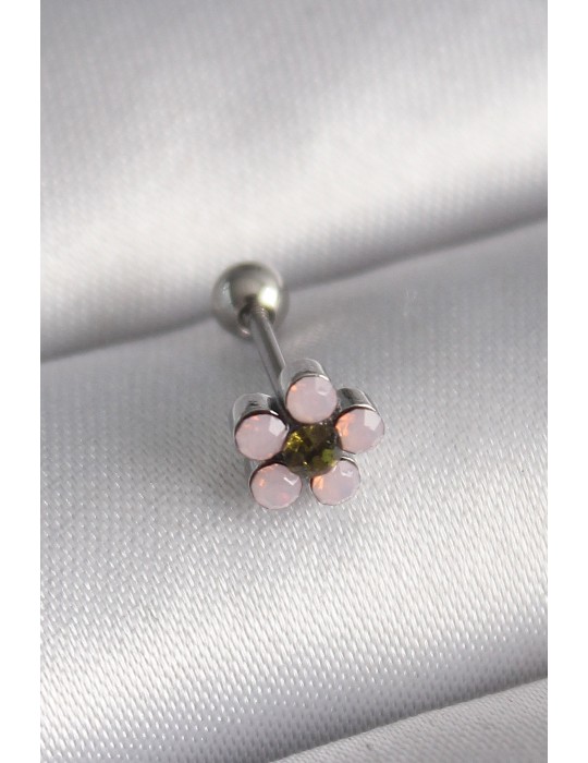 316L Çelik Gümüş Renk Zirkon Taşlı Çiçek Tragus Piercing - TJ-PR1277