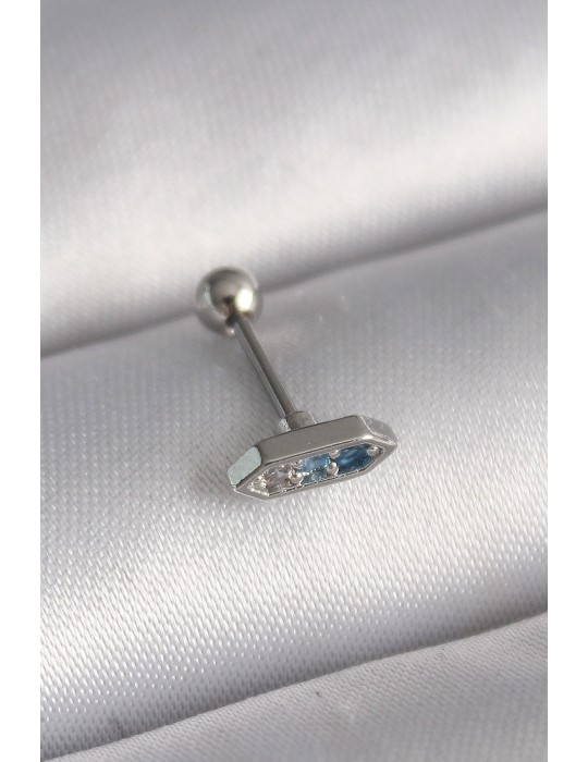 316L Çelik Gümüş Renk Mavi Zirkon Taşlı Tragus Piercing - TJ-PR1285