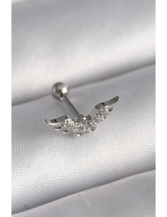 316L Çelik Gümüş Renk Zirkon Taş Detay Kanat Model Tragus Piercing - TJ-PR1291