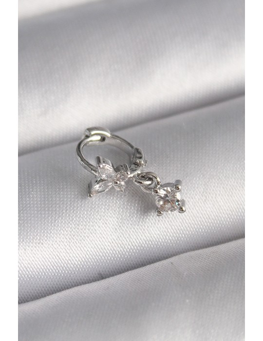 316L Çelik Gümüş Renk Zirkon Taşlı Model Sallantı Detay Tragus Piercing - TJ-PR1299