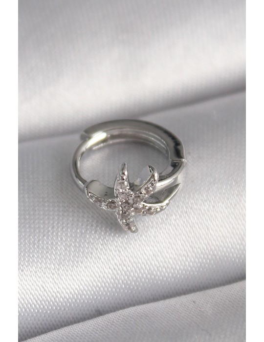 316L Çelik Gümüş Renk Zirkon Taşlı Deniz Yıldızı Model Tragus Piercing - TJ-PR1319