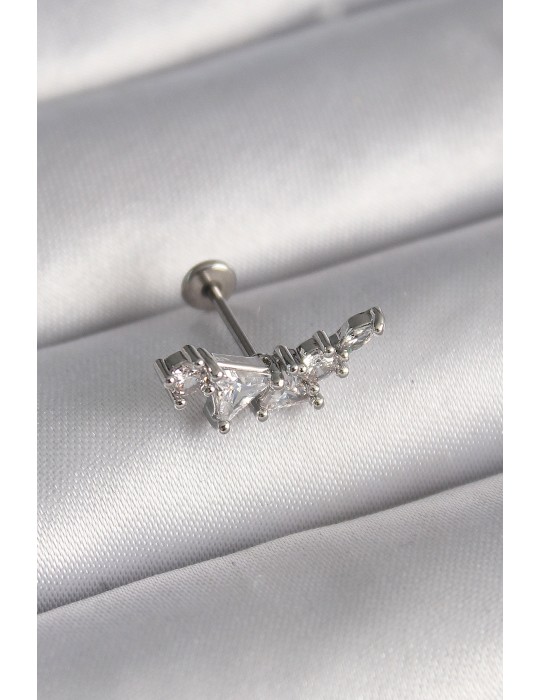 316L Çelik Gümüş Renk Zirkon Taşlı Tragus Piercing - TJ-PR1337