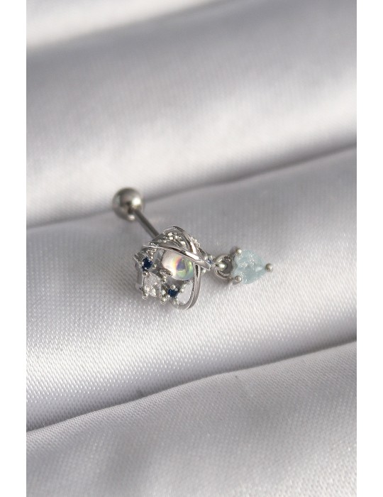 316L Çelik Gümüş Renk Zirkon Taşlı Sallantı Kalp Detay Tragus Piercing - TJ-PR1361