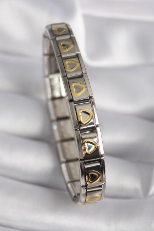 316L Çelik Gümüş Renk Gold Kalp İşleme Nomination Model Kadın Bileklik - TJ-BB6481 316L Çelik Gümüş Renk Gold Kalp İşleme Nomination Model Kadın Bileklik - TJ-BB6481