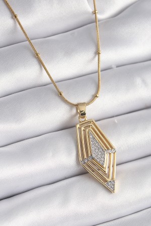 316L Çelik Gold Renk Zirkon Taşlı Vintage Model Kadın Kolye - TJ-BKO9517