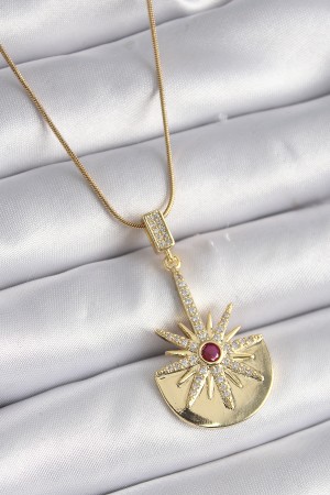 316L Çelik Gold Renk Zirkon Taşlı Yıldız Model Kadın Kolye - TJ-BKO9518