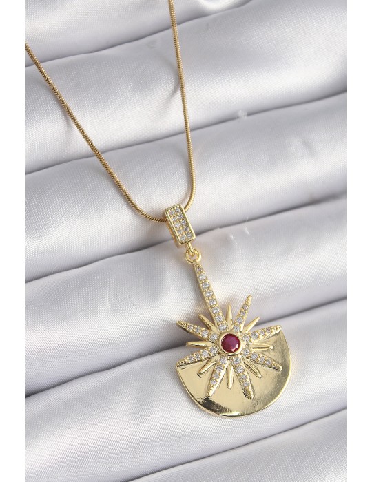 316L Çelik Gold Renk Zirkon Taşlı Yıldız Model Kadın Kolye - TJ-BKO9518