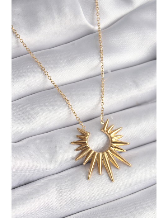 316L Çelik Gold Renk Güneş Model Vintage Kadın Kolye - TJ-BKO9521