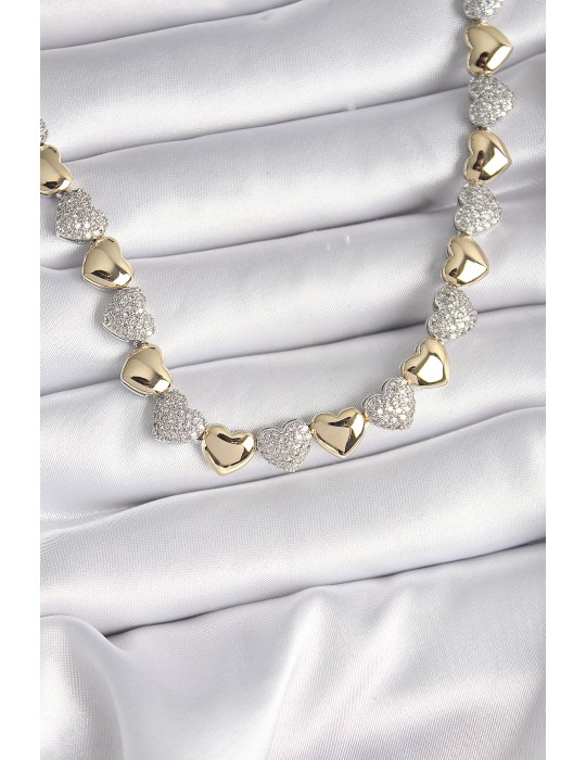 Pirinç Mix Renk Zirkon Taşlı Kalp Model VIP Exclusive Seri Kadın Kolye - TJ-BKO9545