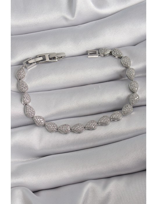 Pirinç Gümüş Renk Zirkon Taşlı Damla Model VIP Seri Kadın Bileklik - TJ-BB6486