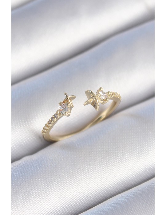 Pirinç Gold Renk Zirkon Taş Detay Yıldız Model Kadın Yüzük - TJ-BYK3446