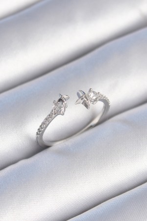 Pirinç Gümüş Renk Zirkon Taş Detay Yıldız Model Kadın Yüzük - TJ-BYK3447 Pirinç Gümüş Renk Zirkon Taş Detay Yıldız Model Kadın Yüzük - TJ-BYK3447