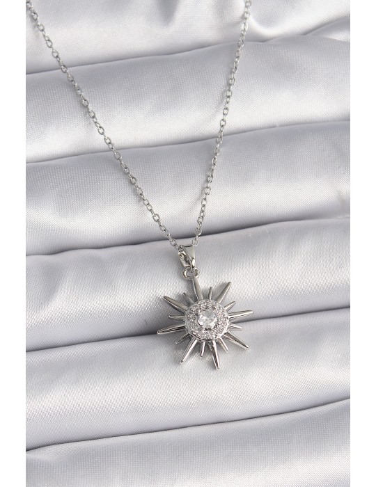 316L Çelik Gümüş Renk Zincir Zirkon Taşlı Güneş Model Kadın Yüzük - TJ-BKO9562