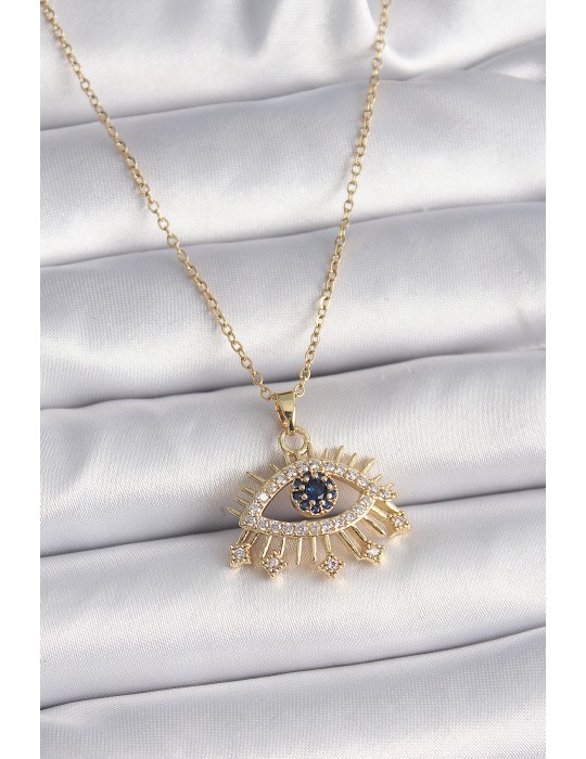 316L Çelik Gold Renk Zincir Zirkon Taşlı Göz Model Kadın Yüzük - TJ-BKO9563