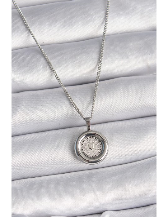 316L Çelik Gümüş Renk Zincir Gümüş Renk Altın Model Kadın Kolye - TJ-BKO9571