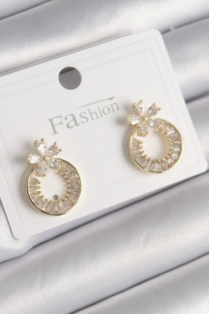 Pirinç Gold Renk Zirkon Taşlı Halka Model Çiçek Figür Kadın Küpe - TJ-BKP9762 Pirinç Gold Renk Zirkon Taşlı Halka Model Çiçek Figür Kadın Küpe - TJ-BKP9762
