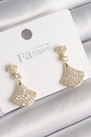 Pirinç Gold Renk Zirkon Taşlı Motif Model Kadın Küpe - TJ-BKP9778