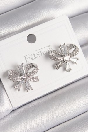 Pirinç Gümüş Renk Zirkon Taşlı Fiyonk Model Kadın Küpe - TJ-BKP9779 Pirinç Gümüş Renk Zirkon Taşlı Fiyonk Model Kadın Küpe - TJ-BKP9779